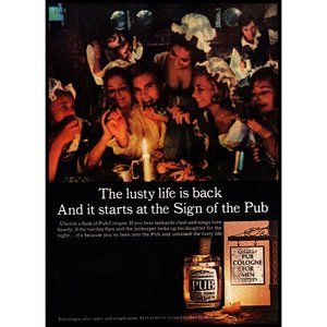 1965 Pub Cologne for Men Vintage Print Ad Tavern Bar Room Lusty Life Wall Art